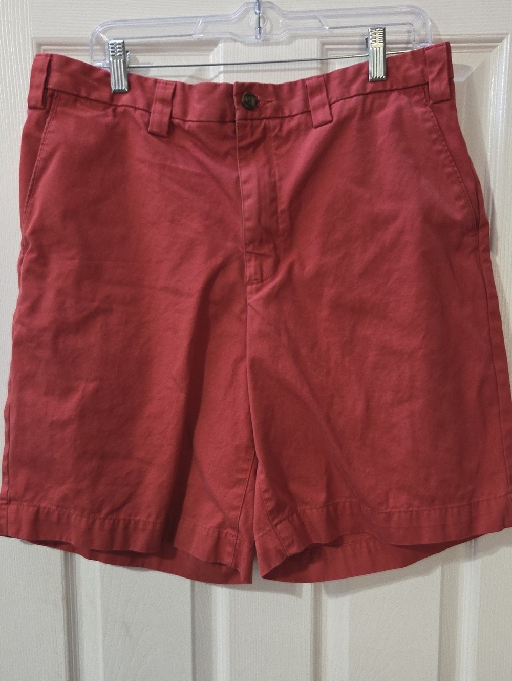 Eddie Bauer Men's Flat Front Shorts in Coral Red